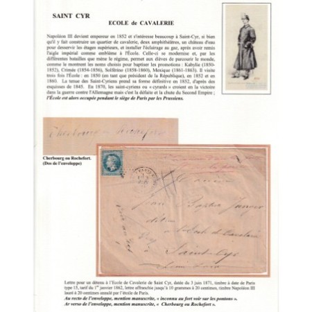 N°29 PARIS 3 JUIN 1871 POUR PRISON ECOLE DE CAVALERIE ST CYR  REEXP MENTION INCONNU DANS LES FORTS VOIR LES PO...