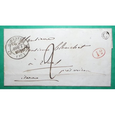 CAD TYPE 12 MORESTEL ISERE DECIME + BOITE RURALE C PASSINS POUR RIVES 1838 LETTRE COVER FRANCE