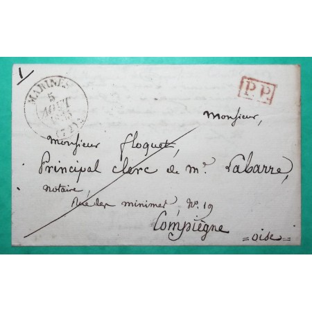 CAD TYPE 13 MARINES SEINE ET OISE PP PORT PAYE POUR COMPIEGNE OISE 1835 LETTRE COVER FRANCE