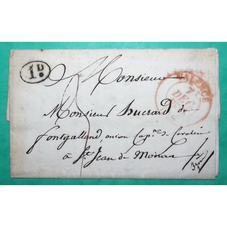 CAD TYPE 13 VALENCE ROUGE DROME DECIME RURAL POUR ST JEAN DE MOIRANS ISERE 1833 LETTRE COVER FRANCE