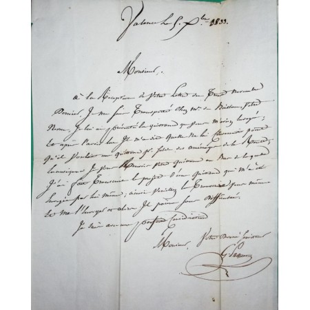 CAD TYPE 13 VALENCE ROUGE DROME DECIME RURAL POUR ST JEAN DE MOIRANS ISERE 1833 LETTRE COVER FRANCE