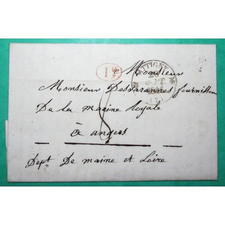 CAD TYPE 12 ATTIGNY ARDENNES DECIME + BOITE RURALE B SEMUY POUR ANGERS MAINE ET LOIRE 1846 LETTRE COVER FRANCE