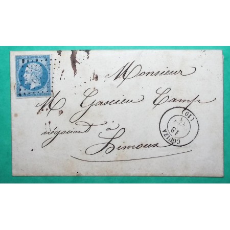 N°14 PC 979 COUIZA AUDE POUR LIMOUX 1858 LETTRE COVER FRANCE