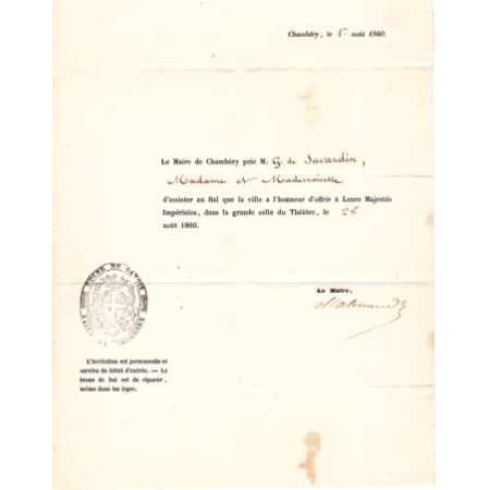 FRANCE N° 14 GRILLE ROMBI CACHET SARDE CHAMBERY 1860 LETTRE INVITATION EMPEREUR RARE