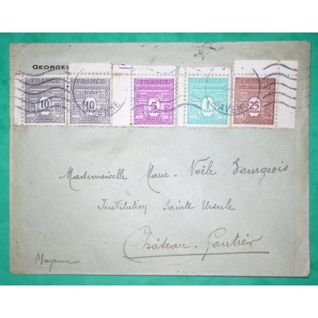 N°620 + 621 + 622 + 624 BEL AFFRANCHISSEMENT 1F50 ARC DE TRIOMPHE MAYENNE 1944 LETTRE COVER FRANCE