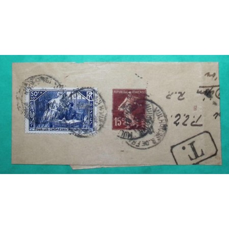 ENTIER SEMEUSE 15C BANDE DE JOURNAL + N°307 CHOMEURS INTELLECTUELS DIJON COTE D'OR 1936 LETTRE COVER FRANCE