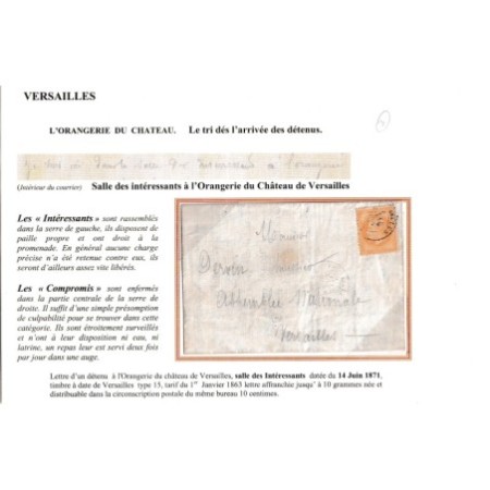 N°28 CAD VERSAILLES 14 JUIN 1871 ECRITE PAR UN DETENU SALLE DES INTERRESSANTS A L'ORANGERIE AU CHATEAU DE VERS...
