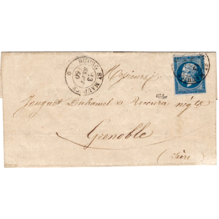FRANCE N° 14 CACHET SARDE BOURG ST MAURICE 13 SEPT 1860 LETTRE + CERTIFICAT BUREAU RARE