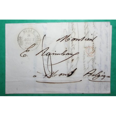 CAD TYPE 11 NESLE SOMME POUR MONS BELGIQUE 1846 LETTRE COVER FRANCE