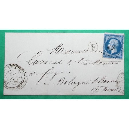 N°14 PC 2374 PANSEY HAUTE MARNE CAD TYPE 22 BOITE RURALE F POUR BOLOGNE 1858 LETTRE COVER FRANCE