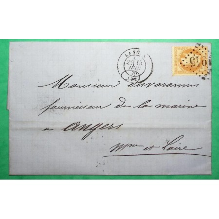 N°31 GC 1945 LANGON GIRONDE DOUBLE PORT POUR ANGERS MAINE ET LOIRE 1870 LETTRE COVER FRANCE