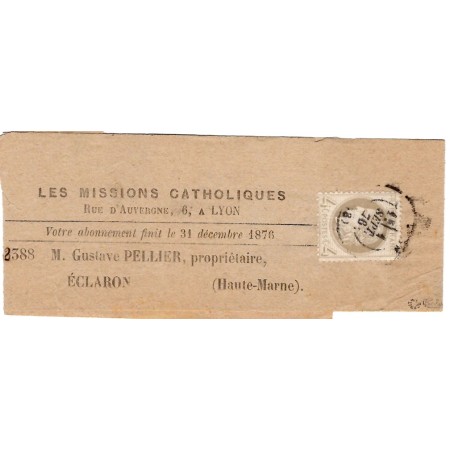 CERES 4C SEUL N° 52  PETITE BANDE COMPLETE LYON 1 SEPT 1878 SIGNE CALVES