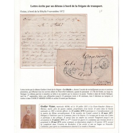 LETTRE ECRITE DE L'ILE DE GOREE SENEGAL 17 NOV 1872 ESCALE DE TRANSPORT D'UN COMMUNARD EN ROUTE POUR LA NOUVELL...