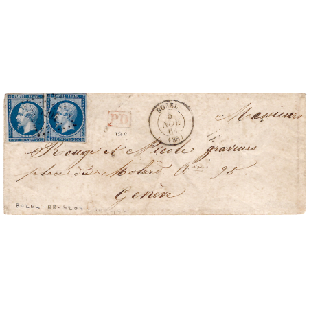 FRANCE N° 22X2 PC 4204 TYPE 15 BOZEL 5 NOV 1861 LETTRE POUR GENEVE RARE