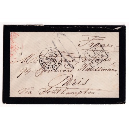 GUERRE 1870 TENTATIVE ENTREE JACMEL HAITI VOIE ANGLAISE TAXE ECHANGE 1F60 POUR PARIS DEPART 26 SEPT 1870