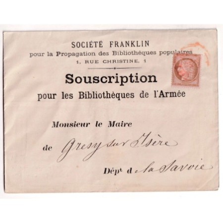 N°58 CAD ROUGE DES IMPRIMES PARIS SUR ENVELOPPE IMPRIMEE BIBLIOTHEQUES DES ARMEES POUR GRESY SUR ISERE SAVOIE