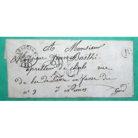 CAD TYPE 15 LEDIGNAN GARD BOITE RURALE B BOUCOIRAN ET NOZIERES POUR NIMES TAXE 25 1854 LETTRE COVER FRANCE