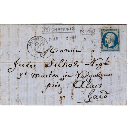 N°14 PC 4208 TYPE 15 CHAMONIX 28 SEPT 1861 LETTRE