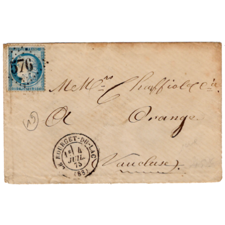 N° 60 GC 576 TYPE 17 LE BOURGET DU LAC 4 JUIL 1875 (88) SAVOIE PETITE ENVELOPPE  COTE 420€
