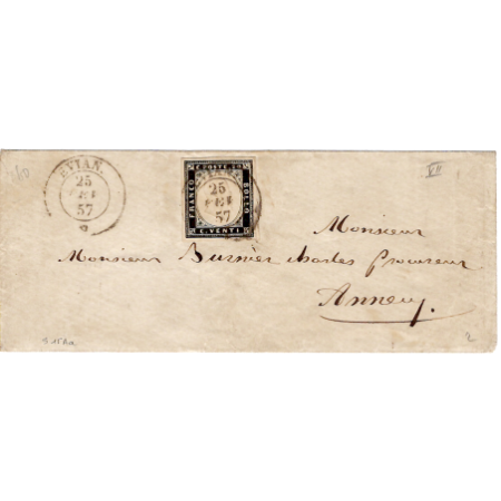 SARDE 20C 4 BELLES MARGES LETTRE EVIAN 25 FEVR 1857 POUR ANNECY HAUTE SAVOIE