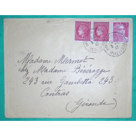 N°676 x2 + 716 MIXTE CERES MAZELIN MARIANNE DE GANDON 2ème JOUR TARIF 3 JANVIER 1947 LETTRE COVER FRANCE
