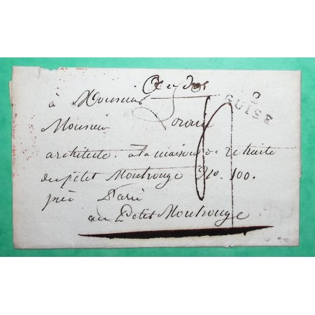 MARQUE 2 GUISE AISNE POUR PARIS PETIT MONTROUGE 20x9 1808 LETTRE COVER FRANCE