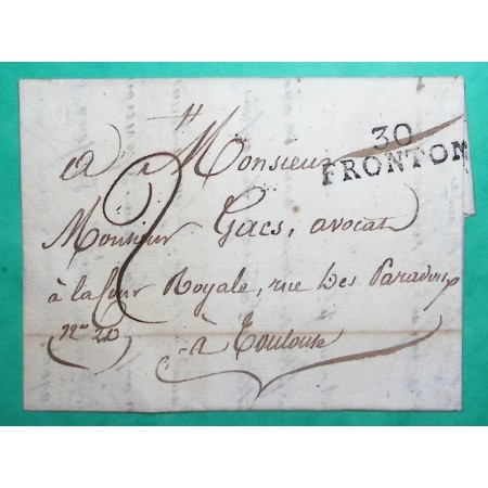 MARQUE 30 FRONTON HAUTE GARONNE POUR TOULOUSE 32x10 1824 LETTRE COVER FRANCE