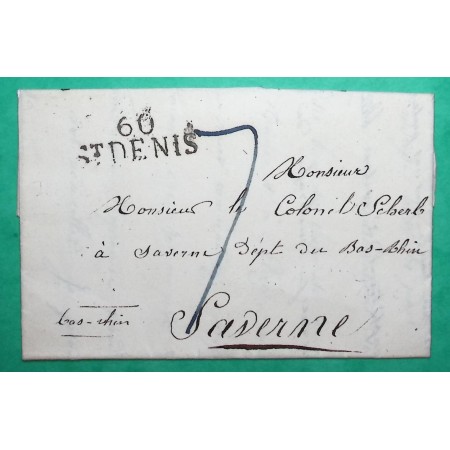 MARQUE 60 ST DENIS SEINE DEPART MAISON ROYALE POUR SAVERNE BAS RHIN 31x12 LETTRE COVER FRANCE