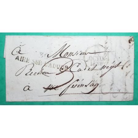 MARQUE 39 AIRE SUR L'ADOUR LANDES POUR VIC FEZENSAC GERS 52x11.5 1830 LETTRE COVER FRANCE