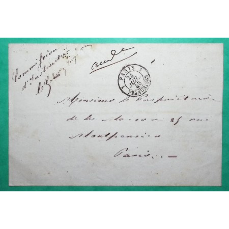 CAD TYPE 15 1 PARIS 1 FRANCHISES LETTRE TRIBUNAL DE PREMIERE INSTANCE 1848 LETTRE COVER FRANCE