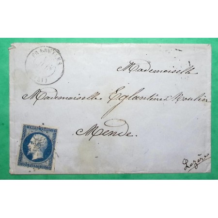 N°14 PC 2567 PRADELLES HAUTE LOIRE POUR MENDE LOZERE 1857 LETTRE COVER FRANCE