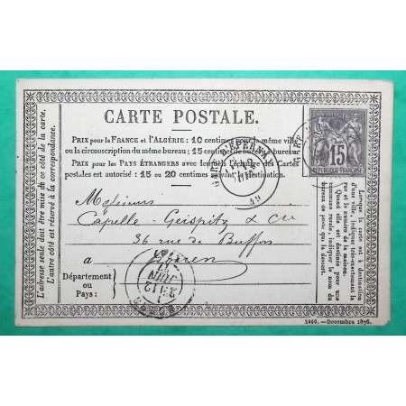 N°77 SAGE CARTE PRECURSEUR CAD TYPE 17 GARE D'EPERNAY 49 MARNE POUR ROUEN SEINE INFERIEURE INDICE 14 1877 COVER FRANCE