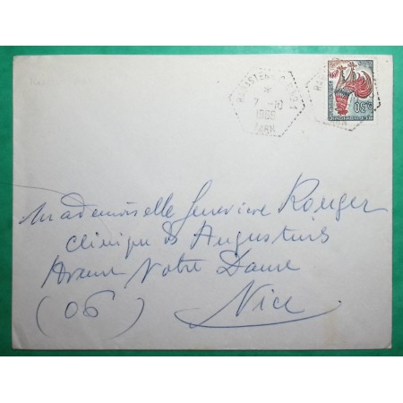 N°1331A COQ DECARIS CACHET MANUEL POSTE AUTOMOBILE RABASTENS CP N°1 TARN POUR NICE ALPES MARITIMES 1965 COVER FRANCE