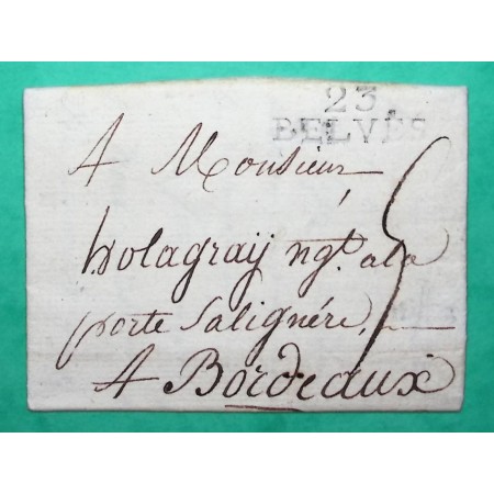 MARQUE 23 BELVES DORDOGNE DEPART VILLEFRANCHE DU PERIGORD POUR BORDEAUX GIRONDE 28x10 1814 LETTRE COVER FRANCE