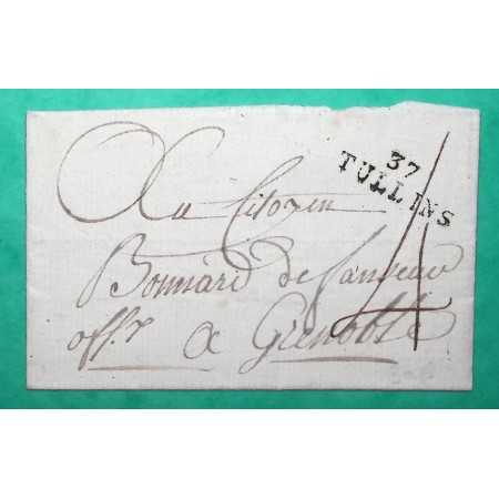 MARQUE 37 TULLINS ISERE POUR GRENOBLE PERIODE REVOLUTIONNAIRE 28x9 1798 LETTRE COVER FRANCE