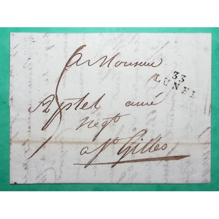 MARQUE 33 LUNEL HERAULT POUR ST GILLES GARD PERIODE REVOLUTIONNAIRE 24x8 1797 LETTRE COVER FRANCE