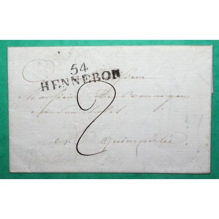 MARQUE 54 HENNEBON MORBIHAN POUR QUIMPERLE FINISTERE 49x13 1822 LETTRE COVER FRANCE