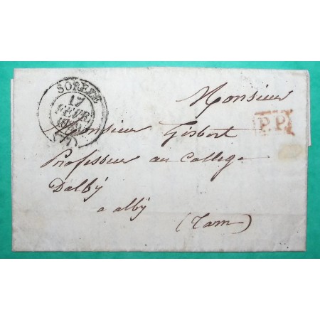 CAD TYPE 13 SOREZE TARN PP PORT PAYE DEPART ARFONS POUR ALBI 1839 LETTRE COVER FRANCE