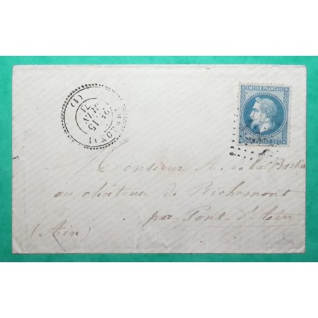 N°29 GC 4364 CAD TYPE 24 AMBRONAY AIN BUREAU SUPPLEMENTAIRE POUR CHATEAU DE RICHEMONT 1871 LETTRE COVER FRANCE