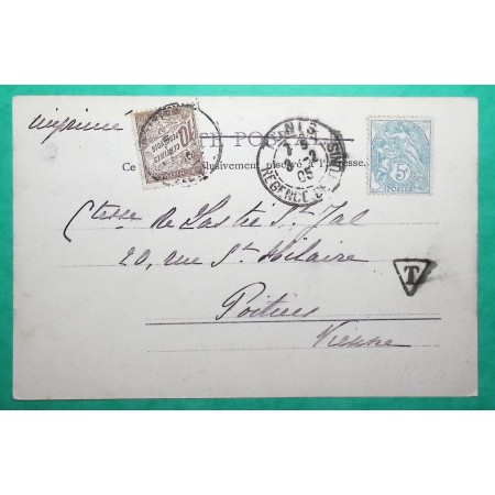 N°111 BLANC REGENCE DE TUNIS TAXE DUVAL 10C CARTE POSTALE POUR POITIERS VIENNE 1905 LETTRE COVER FRANCE