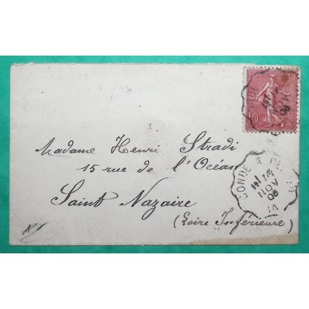 N°129 SEMEUSE CONVOYEUR LIGNE VIEUX CONDE A DENAIN POUR ST NAZAIRE LOIRE INFERIEURE 1906 LETTRE COVER FRANCE