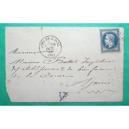 N°29 GC 2129 LURI DE CORSE POUR AJACCIO 1869 LETTRE COVER FRANCE