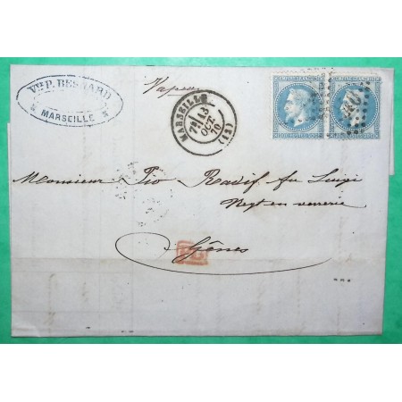 N°29 PAIRE GC 2240 MARSEILLE BOUCHES DU RHONE POUR GENES GENOVA ITALIE ITALIA 1870 LETTRE COVER FRANCE