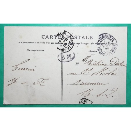 N°111 BLANC CARTE POSTALE RESTIGNE INDRE ET LOIRE BM BOITE MOBILE BOURGUEIL POUR SAUMUR MAINE ET LOIRE 1905 COVER FRANCE