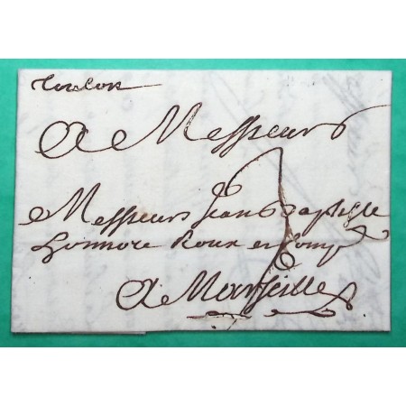 MARQUE MANUSCRITE TOULON VAR POUR MARSEILLE BOUCHES DU RHONE LN N°1A 1729 LETTRE COVER FRANCE