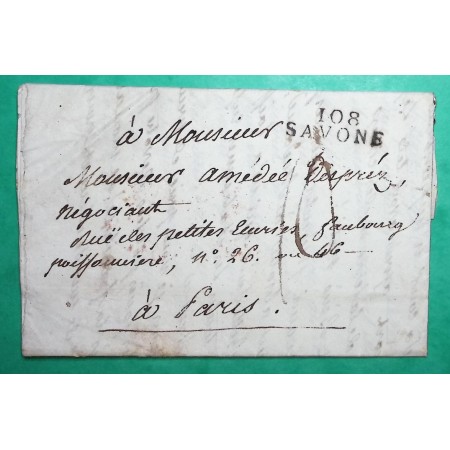 MARQUE 108 SAVONE DEPARTEMENT CONQUIS POUR PARIS 1812 LETTRE COVER FRANCE