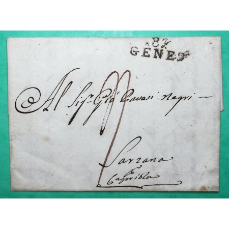 MARQUE 87 GENES DEPARTEMENT CONQUIS POUR SARZANA ITALIE ITALIA 1812 LETTRE COVER FRANCE
