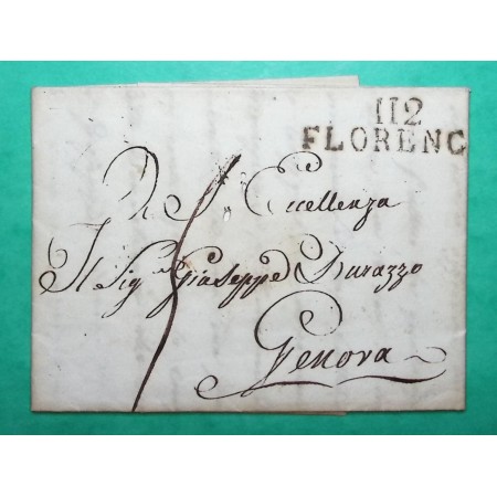 MARQUE 112 FLORENCE DEPARTEMENT CONQUIS POUR GENES GENOVA ITALIE ITALIA 1813 LETTRE COVER FRANCE