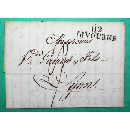 MARQUE 113 LIVOURNE DEPARTEMENT CONQUIS POUR LYON RHONE 1810 LETTRE COVER FRANCE