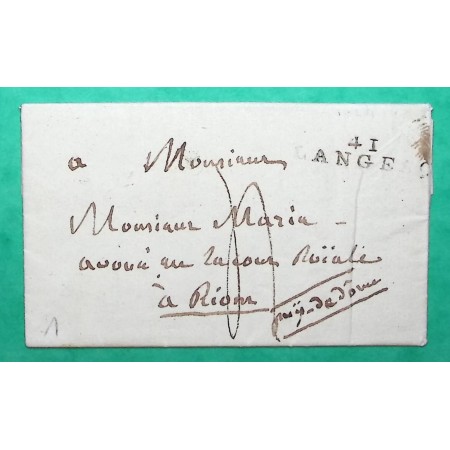 MARQUE 41 LANGEAC HAUTE LOIRE POUR RIOM PUY DE DOME 30x7 1824 LETTRE COVER FRANCE